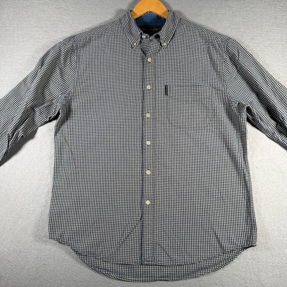 Abercrombie & Fitch Mens Navy White Gingham Button Down Shirt Size M 100% Cotton - Picture 3 of 12